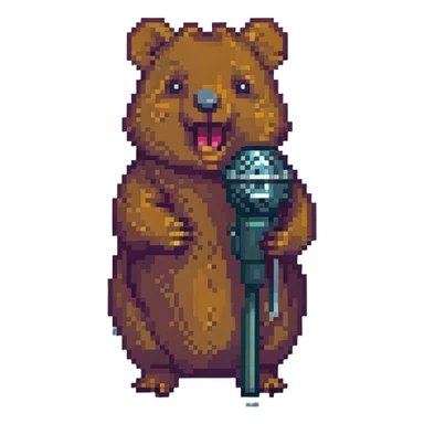 wombat singing on a microphone, pixel art style sticker