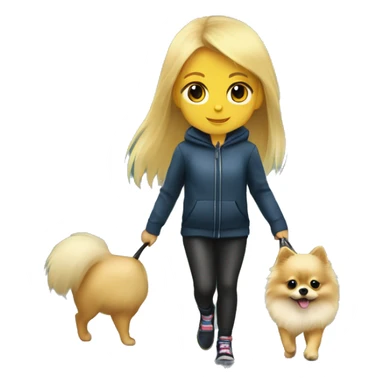 Blonde girl walking tiny pomeranian under the rain sticker