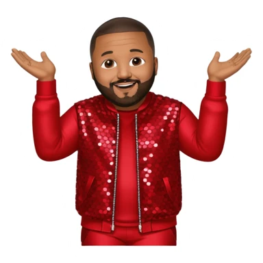 DJ Khaled with dark brown hair, red sequin outfit sticker