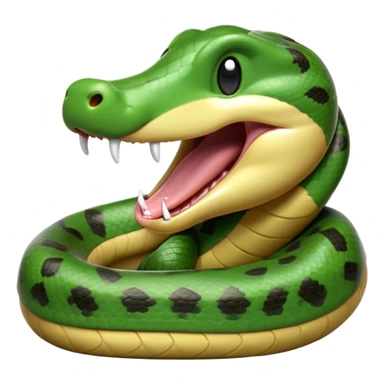 Cinematic Cute Yawning Anaconda Portrait Emoji, Head tilted slightly with a dramatic, wide-open yawn, showcasing a sinuous, scaled form with half-closed, drowsy eyes and an open, relaxed mouth, Simplified yet irresistibly adorable features, highly detailed, glowing with a soft, cozy jungle glow, high shine, relaxed yet expressive, stylized with a dash of whimsical reptilian charm, soft glowing outline, capturing the essence of a drowsy yet affectionate anaconda that appears ready to stretch out for a nap! sticker