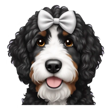 black and white bernedoodle with bow in hair  sticker