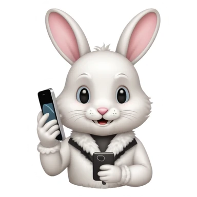 White rabbit on phone talking emoji sticker