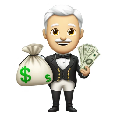 white aristocrat with money bag in his hands sticker