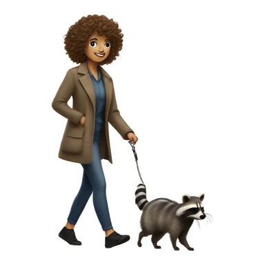 Curly haired white woman walking a raccoon like a dog sticker