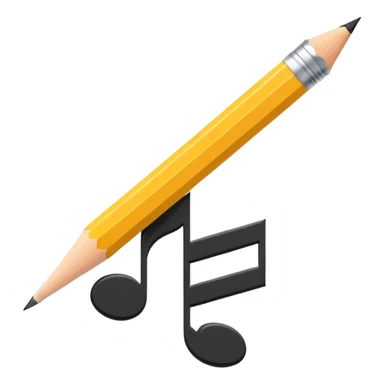 Minimalistic flat vector icon, iOS style, thin black contour on white background. Musical note with a pencil crossing it. Clean, no text, no shadows sticker