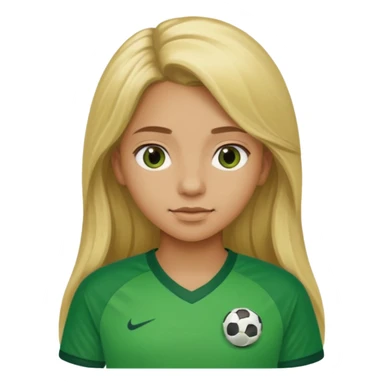A light brown girl  and long blond hair with a green football shirt sticker