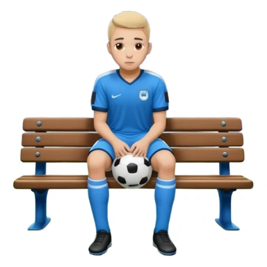 Lonely soccer player sitting on bench at night, head down, empty stadium, cold blue lighting, cinematic, emotional, realistic sticker