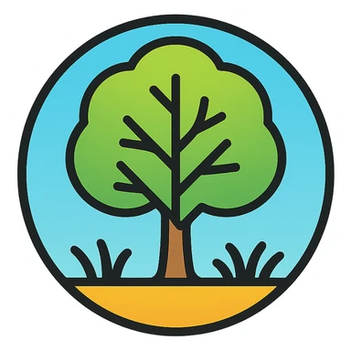 circular emblem with a stylized tree and grass, frutiger-aero style, light gradients, soft edges sticker