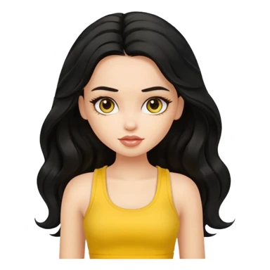 a pretty bratz girl with long wavy black hair in a yellow tank top sticker