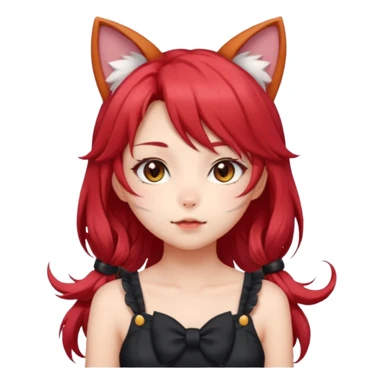 very cute anime cat-girl with cat ears, red blowing hair sticker