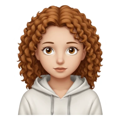 Una ragazza con una felpa semplice bianca,ha gli occhi marroni,i capelli marroni chiaro , c’è gli ha lunghi e ricci ma non troppo e ha le ciglia sticker