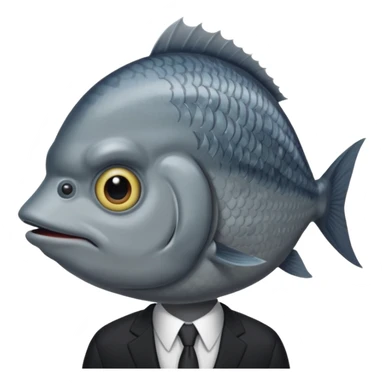 A fish man dressed in a black suit. Its face is grey fish sticker