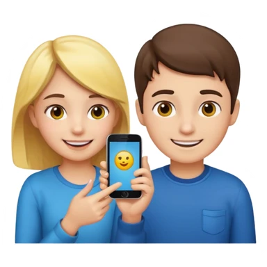 Make an emoji of a girl who is teaching a boy how to make emojis - girl is giving instructions and boy is on phone learning how to make emojis. sticker