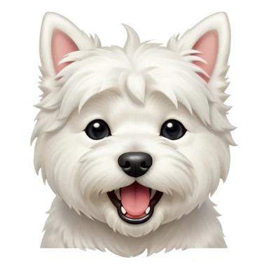 Cinematic Cute Yawning West Highland White Terrier Portrait Emoji, Head tilted slightly with a dramatic, wide-open yawn, showcasing a soft, fluffy white coat with floppy ears slightly drooping and round dark eyes barely open in drowsy contentment, Simplified yet irresistibly adorable features, highly detailed, glowing with a soft, cozy glow, high shine, relaxed yet expressive, stylized with a touch of whimsy, bright and endearing, soft glowing outline, capturing the essence of a sleepy yet affectionate companion, so drowsy it feels like it could stretch out of the screen and curl up for a nap! sticker