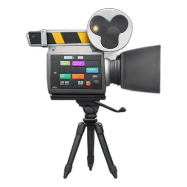 Production room, camera clapperboard microphone sticker