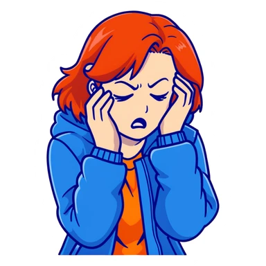 Redhead girl with mid length hair in blue jacket angry facepalm sticker