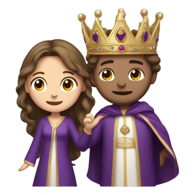 Caucasian long  brunette woman wearing formal royal purple robes and a crown who is pouring her heart out to the man she adores  sticker