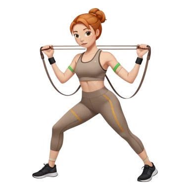Ginger gym girl low bun brown athleisure resistance bands around thighs sticker