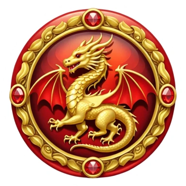 Golden dragon with wings crest / brosch in a circle with red gems and no background sticker