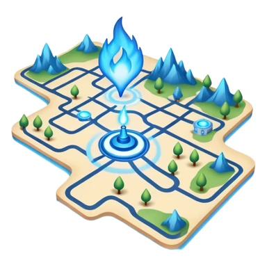 a map with a glowing blue flame on the x and networking paths... the x is far  sticker