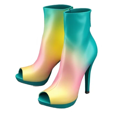 Realistic isolated top view of a pair of dark turquoise paste yellow and light pink ombre peep toe high heel ankle bootie boots.  sticker