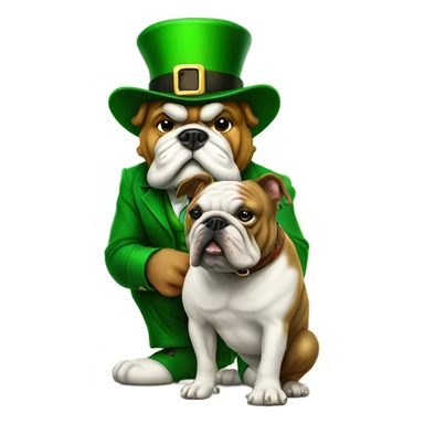 Leprechaun with one foot on a bulldog sticker