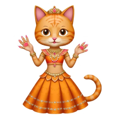 Funny cat wear lehnga with long acrilic nails sticker