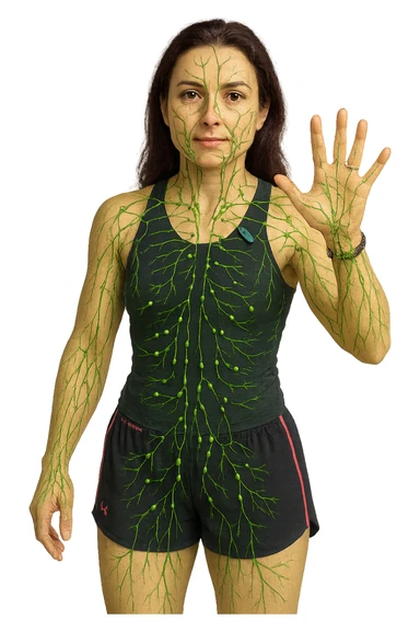 Donna in forma che ha riattivato il suo sistema linfatico su un corpo umano in 3D sticker