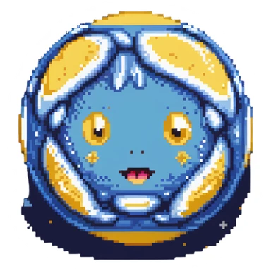 Neptune planet with deep blue surface and visible swirling patterns with a cute face sticker