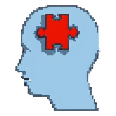 Head with puzzle pieces missing, mental block, stuck thinking sticker