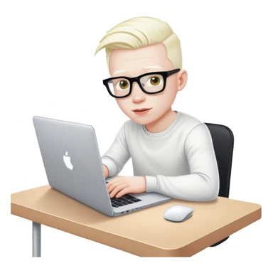 albino youtuber on laptop with desk without glasses sticker
