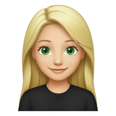 40 yr old long blonde straight hair green eyes black shirt smiling sticker