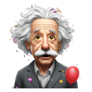 Angry albert einstein with lots of colourful confetti and party balloons sticker
