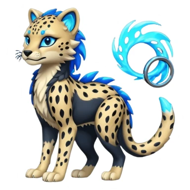 Obsidian-black fur body with neon-glowing-blue ring-markings Grem2-Gremz-Cheetah-Sergal-fusion, full body  sticker