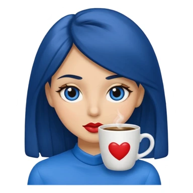 Memoji piel morena ojos cafés cabello largo color azul tirando besos sticker
