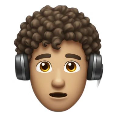 very angry curly brown short hair guy with a headset sticker