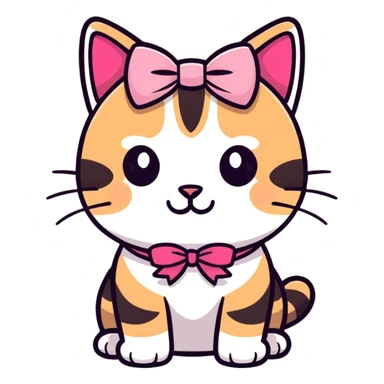 Cute pink bow on a tabby cat  sticker
