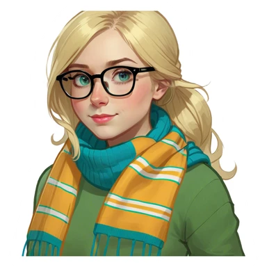 A girl with blue eyes, blond hair and glasses  sticker
