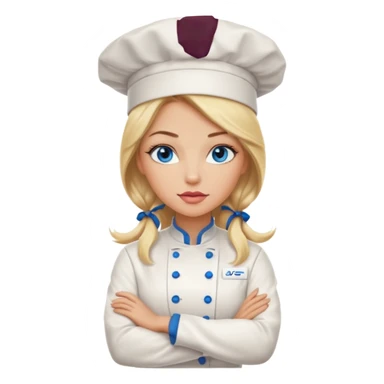 Beautiful, sexy,  long blonde hair, blue eyed, full lips female chefarms folded  sticker