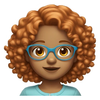 6 year old little girl light skin hazel eyes wearing light blue glasses with medium length curly red hair sticker