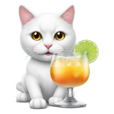 White British cat is drinking cocktail  sticker
