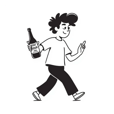 man with emo hair running with a bottle of cider sticker