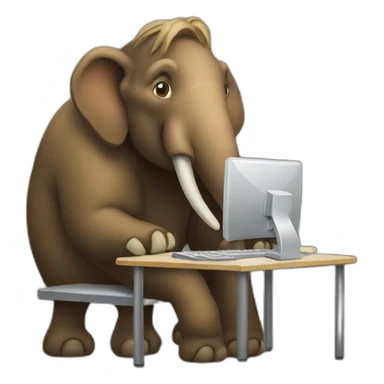 mammuth working on a computer sticker