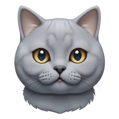 Cinematic Cute Grey British Shorthair Cat Portrait Emoji, Head tilted playfully and inquisitively, sleek soft grey fur with subtle blue undertones, Simplified yet adorable features, highly detailed, glowing with a warm, friendly glow, high shine, curious and affectionate, stylized with a touch of whimsy, bright and alert, soft glowing outline, capturing the essence of a calm yet playful kitten, so endearing it feels like it could leap out of the screen and cuddle! sticker