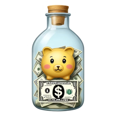 a big bottle glass labeled "savings" that contains dollars inside sticker