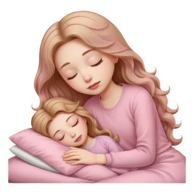 girl with pale skin and long wavy light brown hair in light pink clothes sleeping alone sticker
