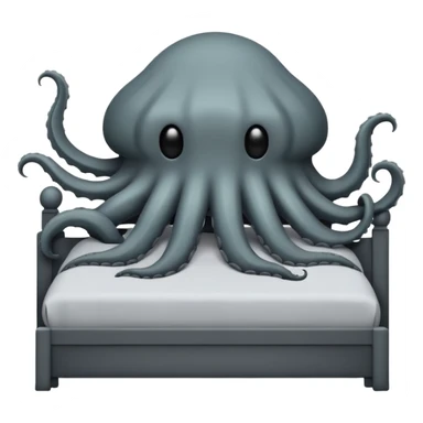 Minimalist emoji-style sticker of a bed with a covered figure and something strange peeking out from underneath. Grayscale only, simple icon.

 sticker