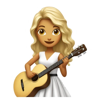 Chica de pelo café y piel blanca con un vestido blanco sosteniendo una guitarra sticker