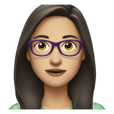 Woman with long dark brown hair and green eyes and fair skin and pruple glasses sticker