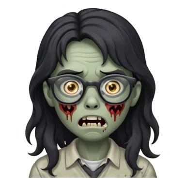 Faça um adolescente zombie com cara de assutado com cortes no rosto, com óculos é cabelos grandes ondulado preto sticker